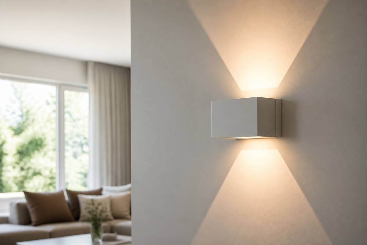 Stijlvolle wandlamp met warm wit licht in een moderne woonkamer